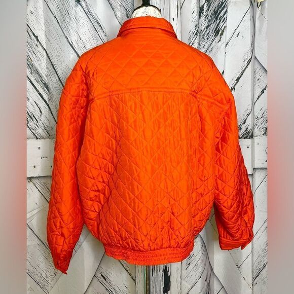 Vintage Diane Gilman Silk Puffer Quilted Zipper Jacket Orange L - Picture 3 of 9